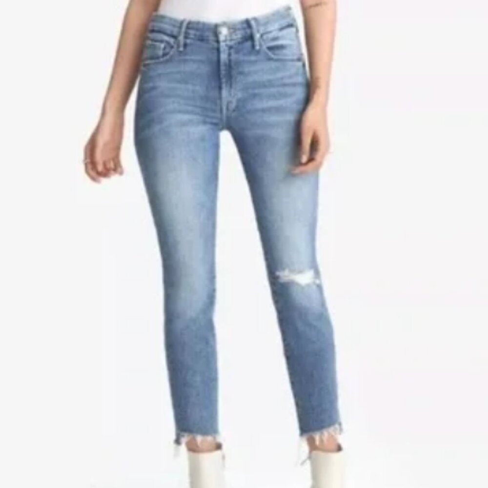 MOTHER Jeans Women 25 The Stunner Ankle Fray in Graffiti Girl Blue Designer $228